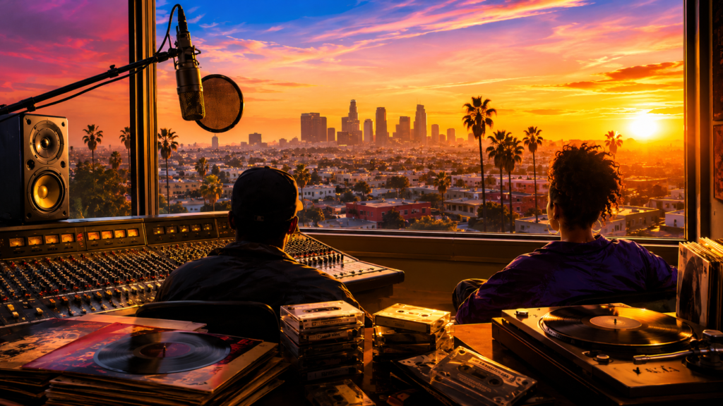 couple looking out at the city of los angeles
